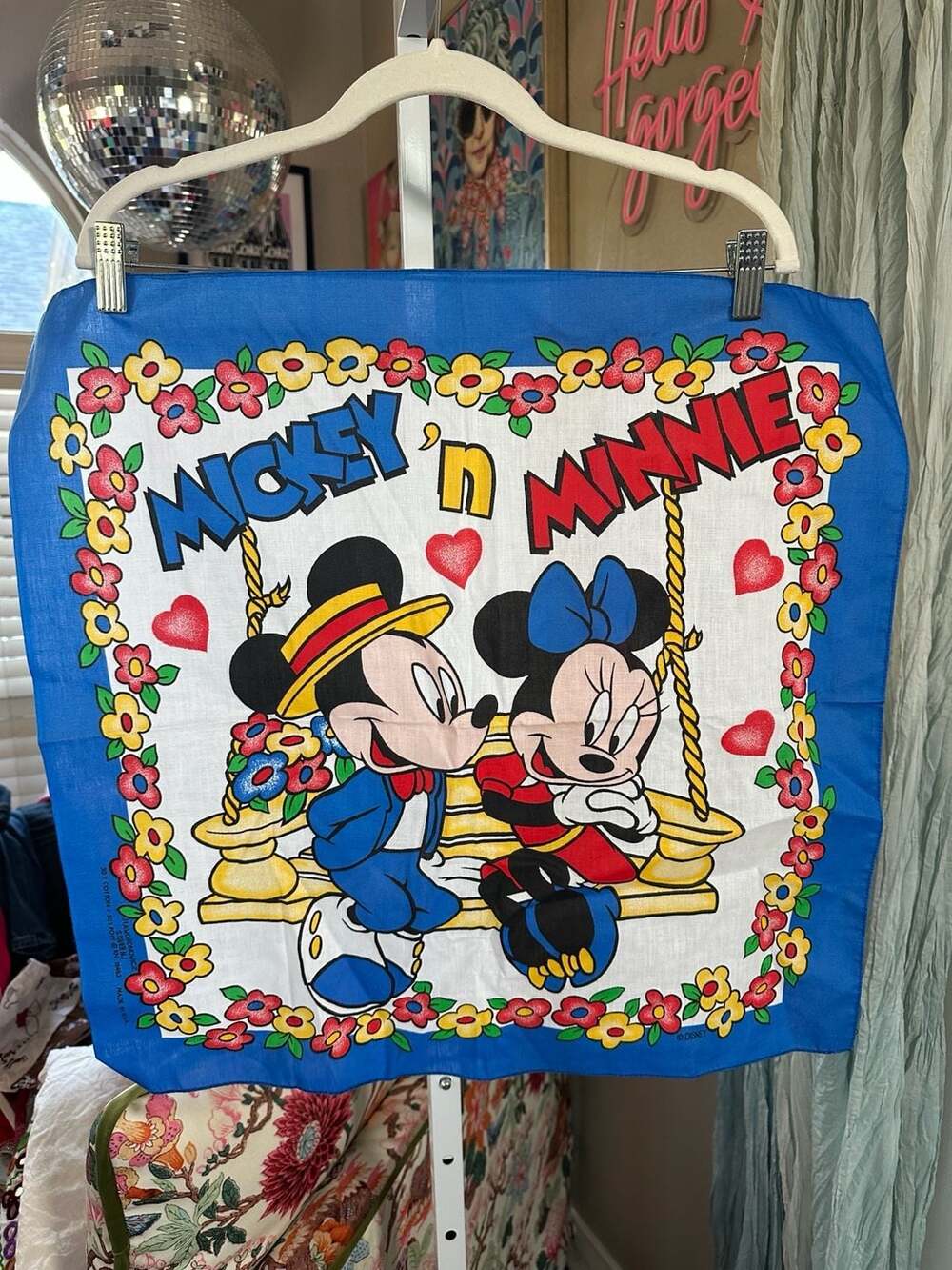 Vintage Disney Mickey 'n Minnie Mouse Floral Bandana